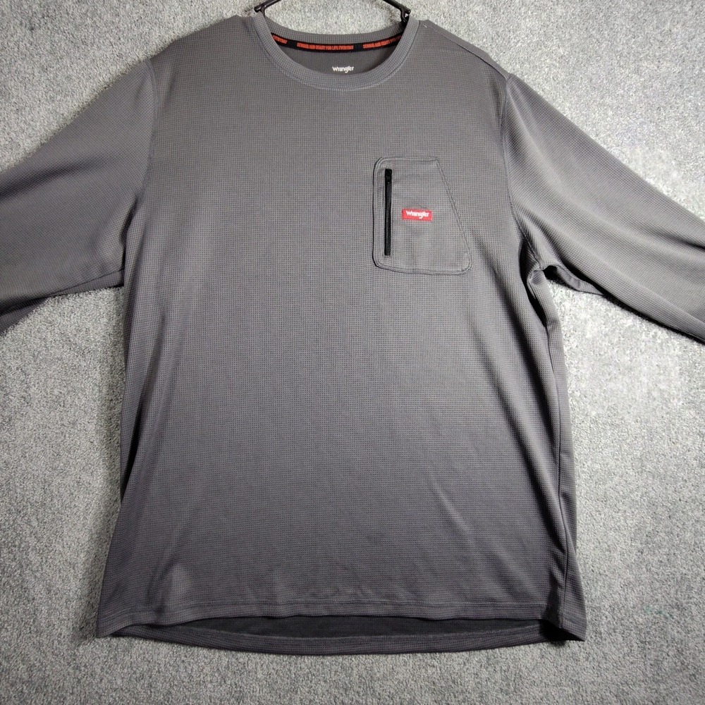 Wrangler Long Sleeve Waffle Knit Shirt Large Pocket Everyday Gray Cowboy Rodeo